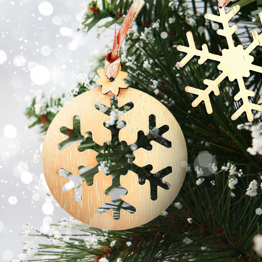 Caja personalizada 24 adornos de Navidad Copos de Nieve Gold - Laser Wood  Artesanias